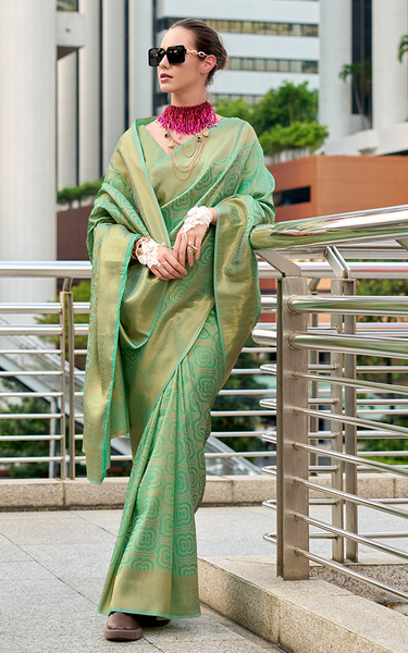 Handloom Kanjivaram Buttery Silk with Zari Weaving (Sage Green)