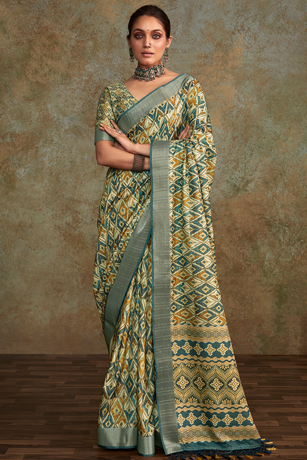 Handloom with All Over Print, Sequence Weaving Saree (Cream)