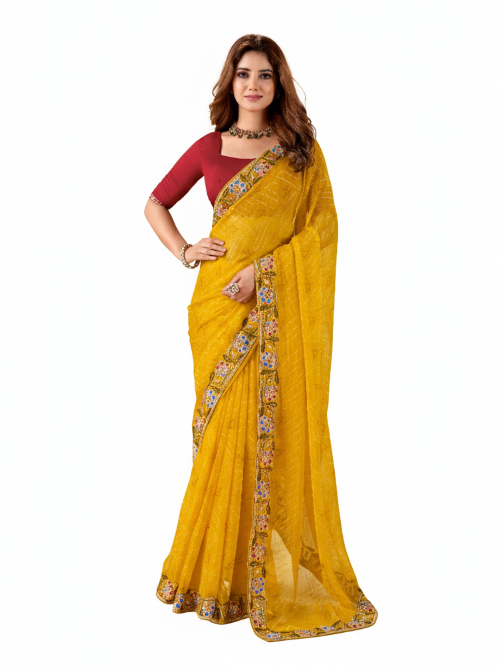 Jute Chiffon Saree With Heavy Embroidered Border