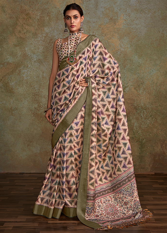 Handloom with All Over Print, Sequence Weaving Saree (Pink)