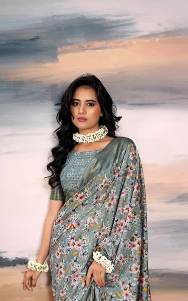Pure Cotton Silk With Digital Print (Grey)