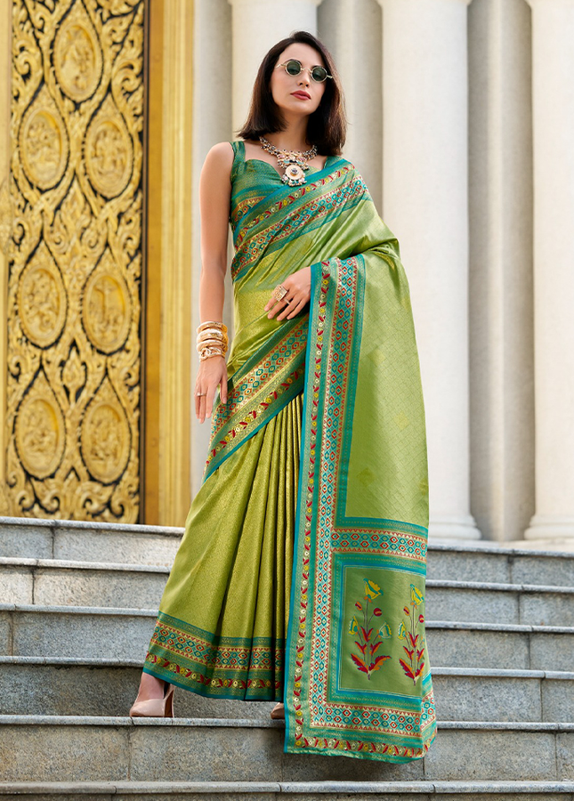 Paithani,Tissue Silk Saree (Green)