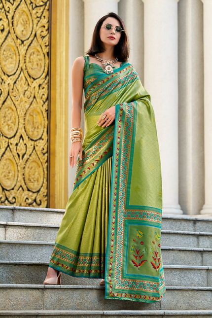 Paithani,Tissue Silk Saree (Green)