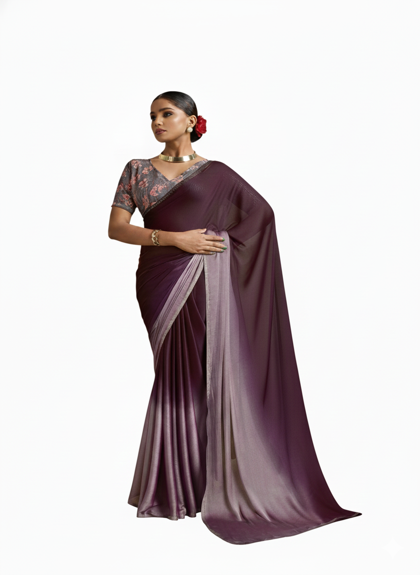 3D Velvet Chiffon Saree with Sequin Blouse