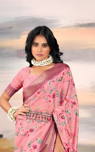 Pure Cotton Silk With Digital Print (Pink)