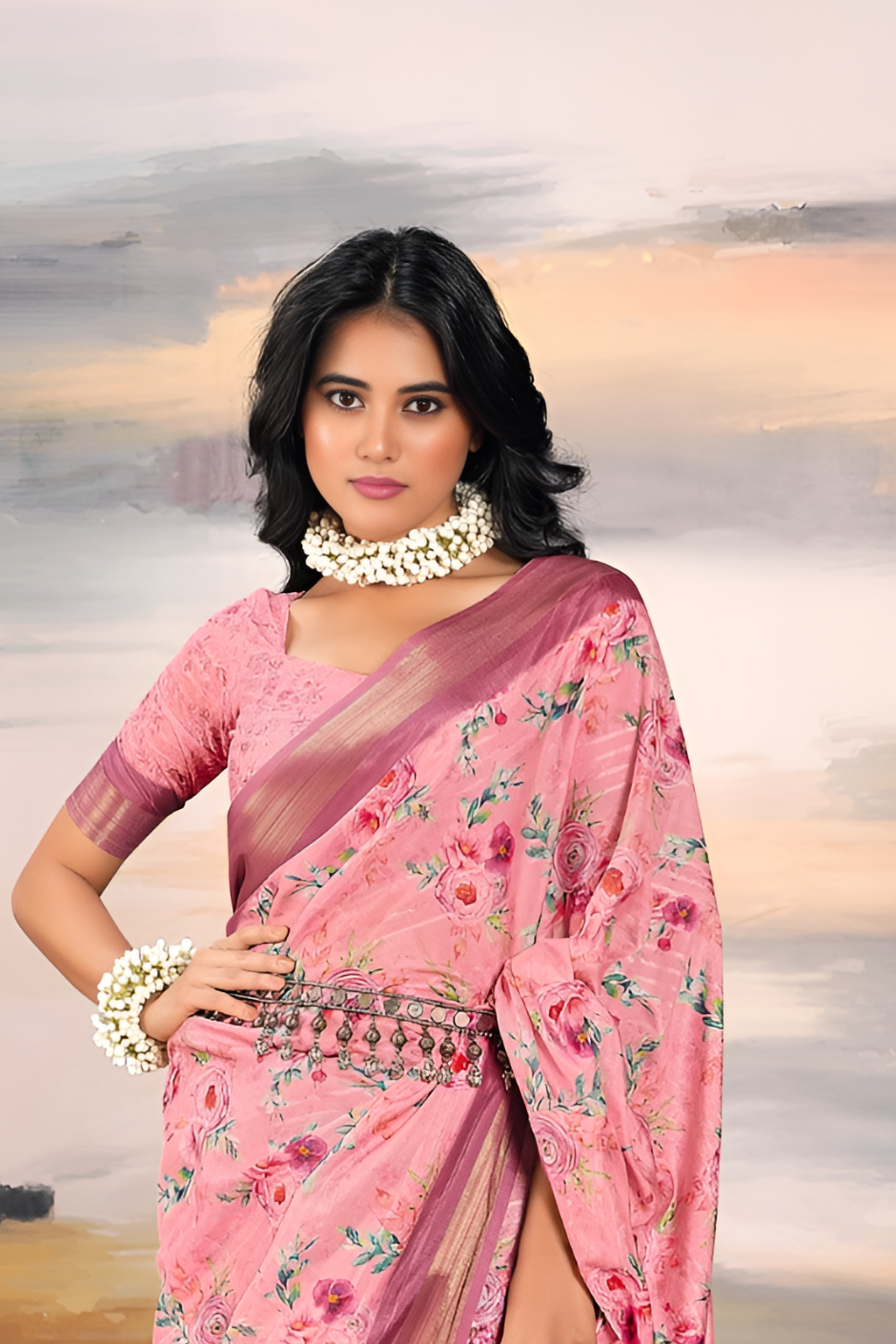 Pure Cotton Silk With Digital Print (Pink)