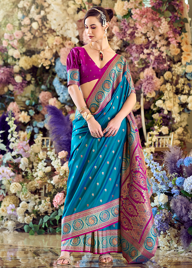Minakari Paithani,Pure Soft Banarasi Silk Saree (Blue)