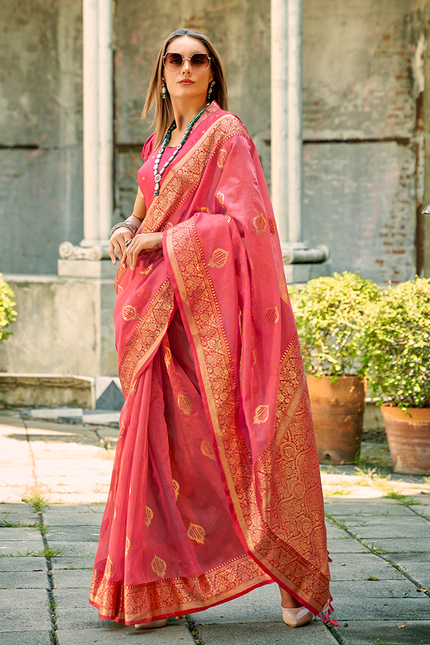 Weaving,Rich Pallu,Tissue Silk Saree (Pink)