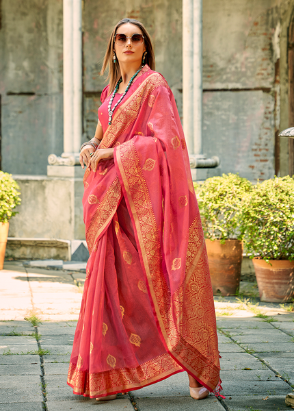 Weaving,Rich Pallu,Tissue Silk Saree (Pink)