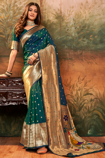 Pure Paithani Silk,Weaving Saree (Green)