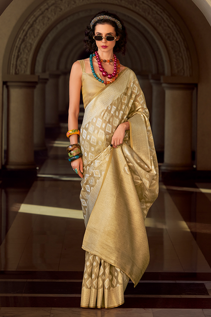 Rich Weaving,Tissue Silk Saree (Cream)