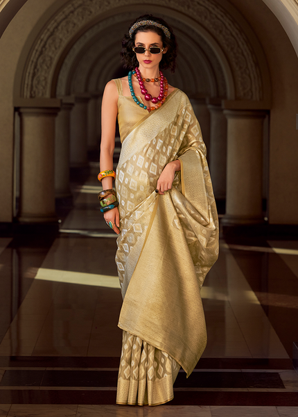 Rich Weaving,Tissue Silk Saree (Cream)