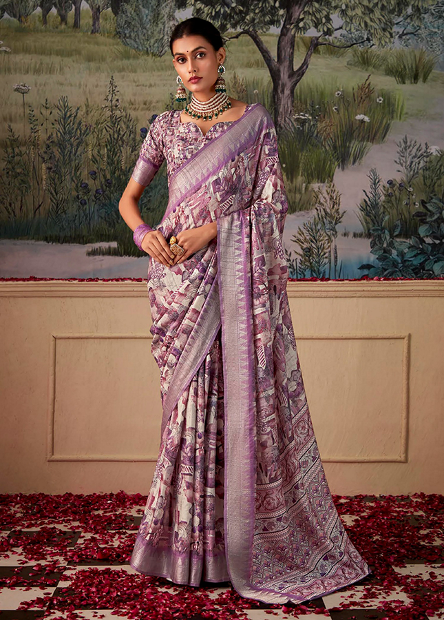 Geometric Print,Digital Saree (Purple)