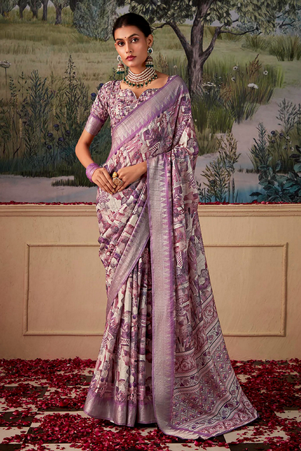 Geometric Print,Digital Saree (Purple)