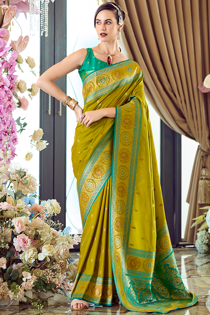 Minakari Paithani,Pure Soft Banarasi Silk Saree (Green)