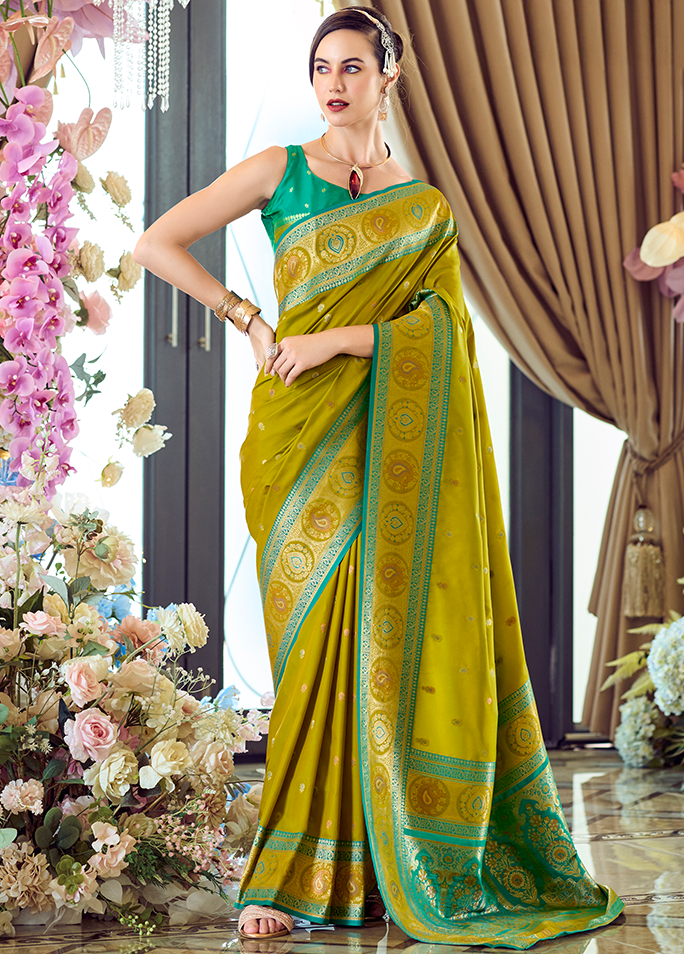 Minakari Paithani, Pure Soft Banarasi Silk Saree (Mustard Yellow)