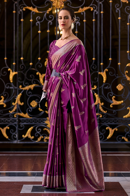Weaving,Rich Pallu,Satin Mugha Silk Saree(Violet)