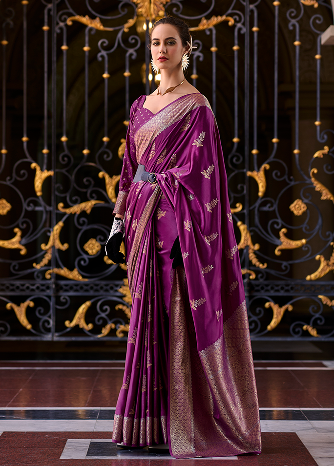 Weaving,Rich Pallu,Satin Mungha Silk Saree (Violet)