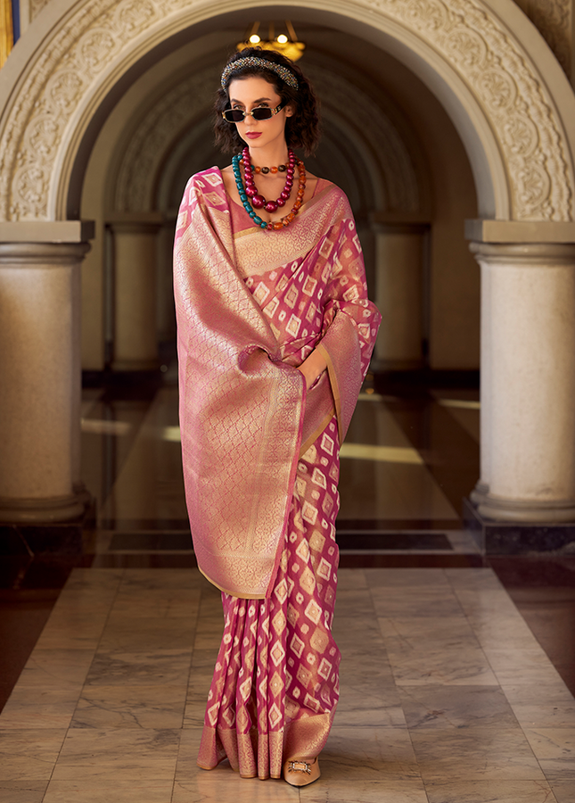 Rich Weaving,Tissue Silk Saree (Pink)