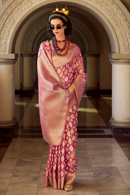 Rich Weaving,Tissue Silk Saree (Pink)