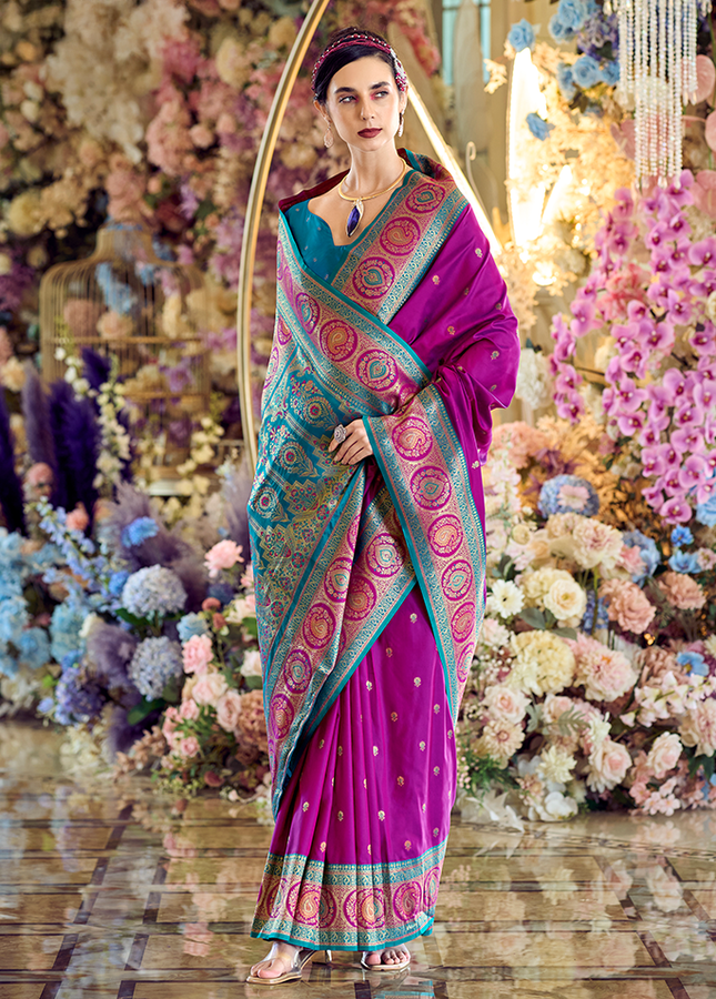 Minakari Paithani,Pure Soft Banarasi Silk Saree (Violet)
