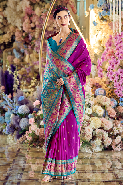 Minakari Paithani,Pure Soft Banarasi Silk Saree (Violet)