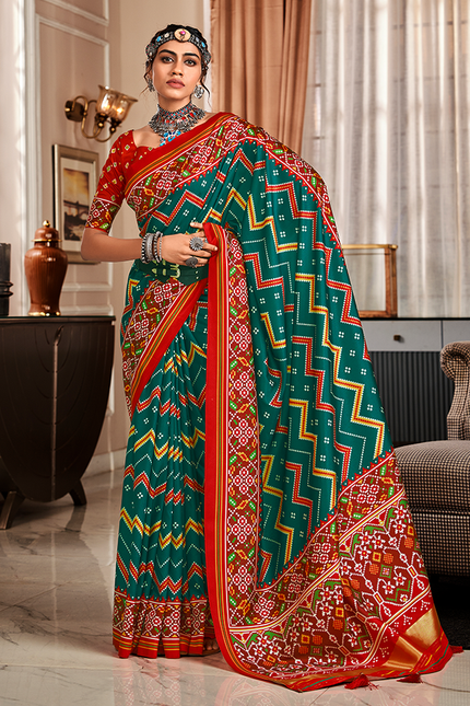 Bandhan Patola,Handloom Silk Saree (Green & Red)