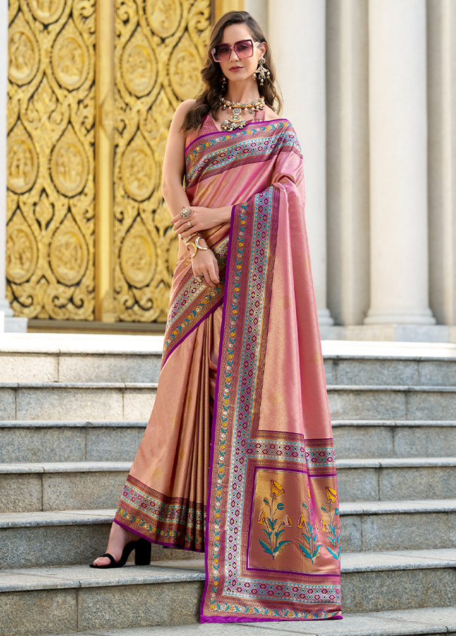 Paithani,Tissue Silk Saree (Pink)