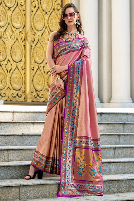 Paithani,Tissue Silk Saree (Pink)