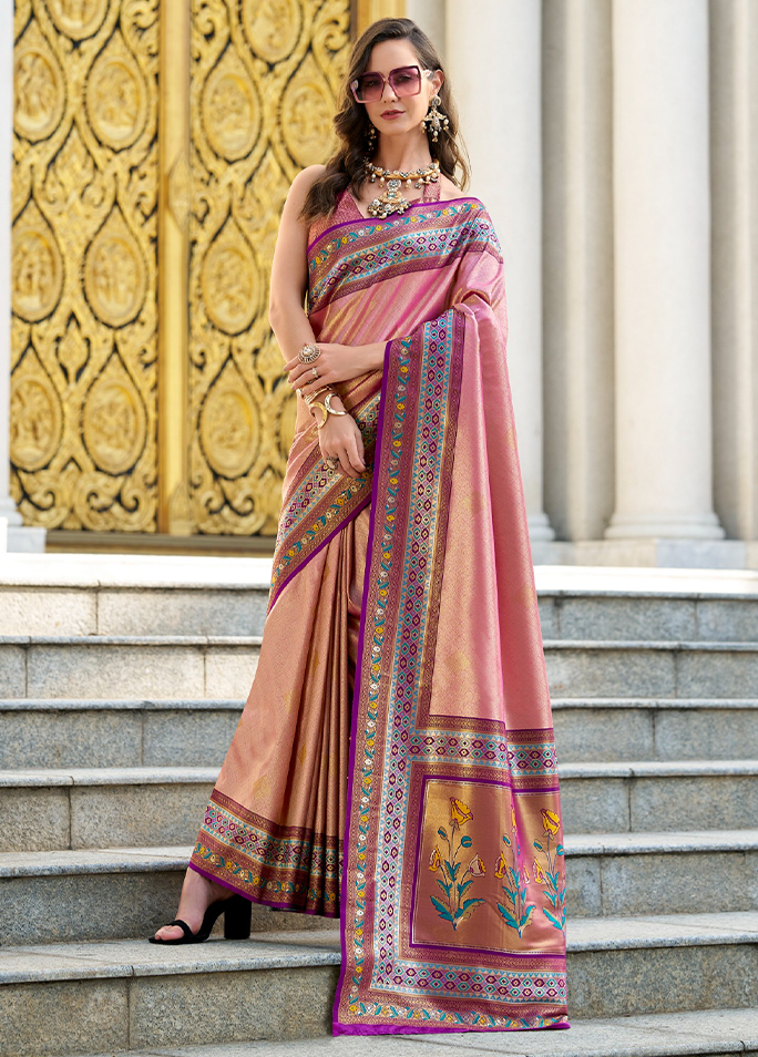 Paithani, Tissue Silk Saree (Pink)