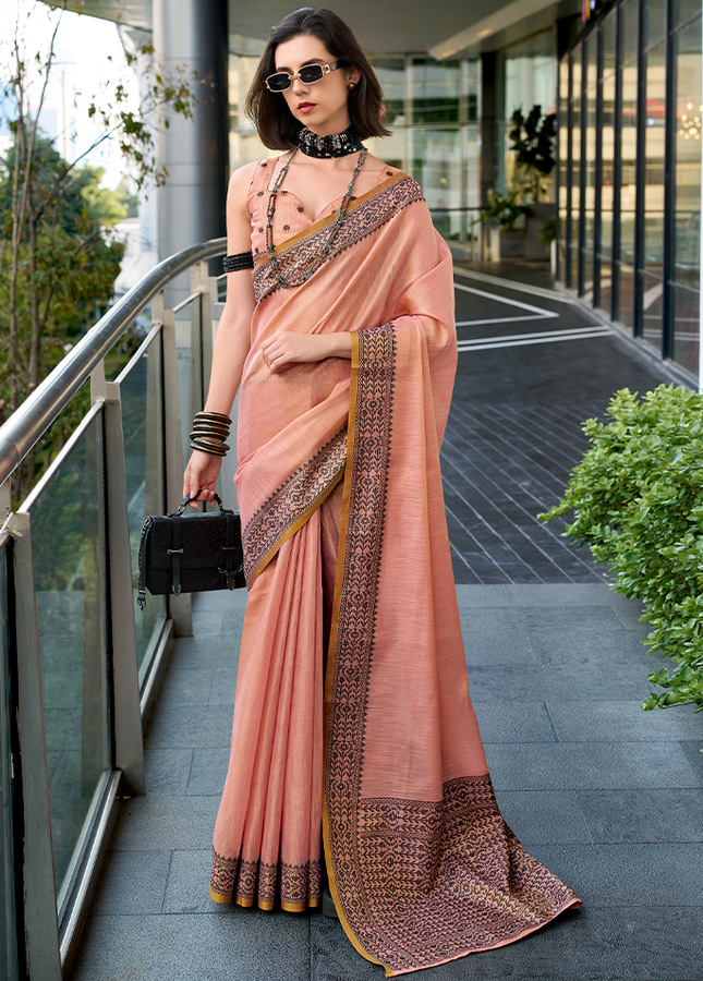 Linen Tissue,Gala Border Saree (Pink Mist)