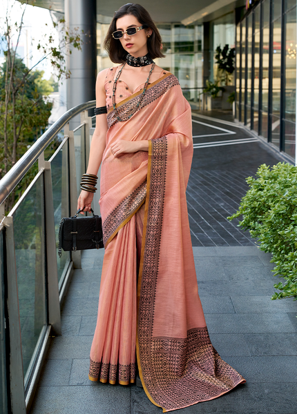 Linen Tissue,Gala Border Saree (Pink Mist)