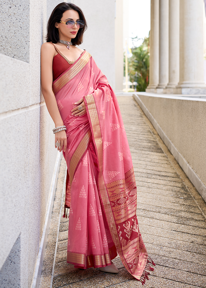 Rayon Silk With Ikkat Weaving (Pink)