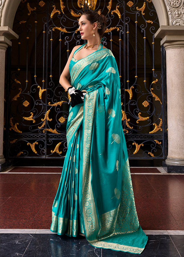 Weaving,Rich Pallu,Satin Mugha Silk Saree(Sky Blue)