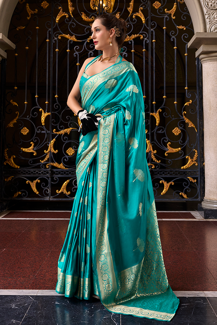 Weaving,Rich Pallu,Satin Mugha Silk Saree(Sky Blue)