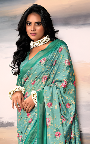 Pure Cotton Silk With Digital Print (Green)