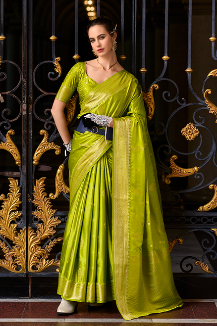 Weaving,Rich Pallu,Satin Mugha Silk Saree(Green)