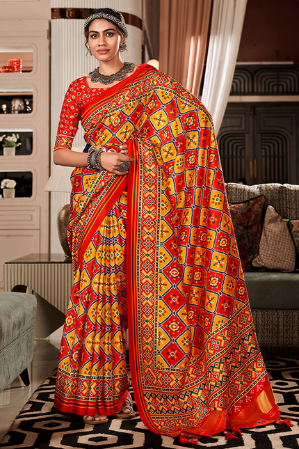 Bandhan Patola,Handloom Silk Saree (Yellow & Orange)