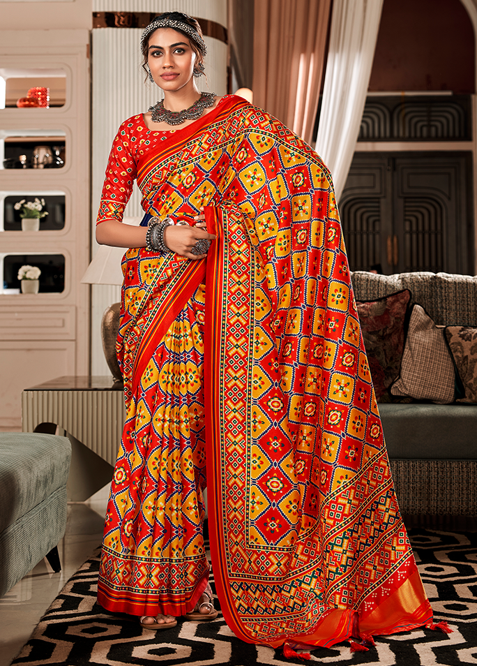 Bandhan Patola, Handloom Silk Saree (Yellow & Orange)