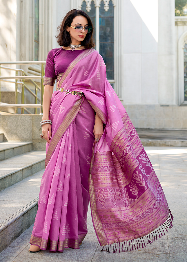 Ikkat Weaving, Reyon silk Contrast pallu Saree (Purple)
