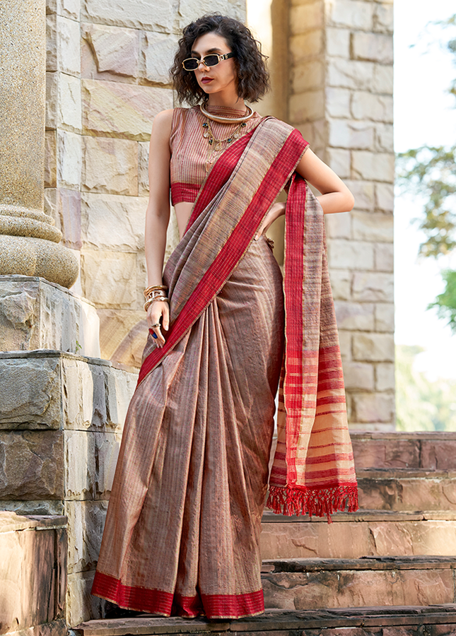 Handloom Katan Saree (Brown)