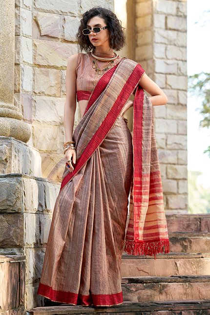 Handloom Katan Saree (Brown)