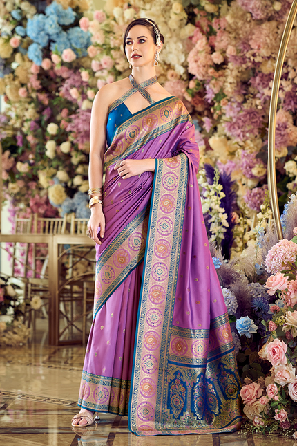 Minakari Paithani,Pure Soft Banarasi Silk Saree (Purple)