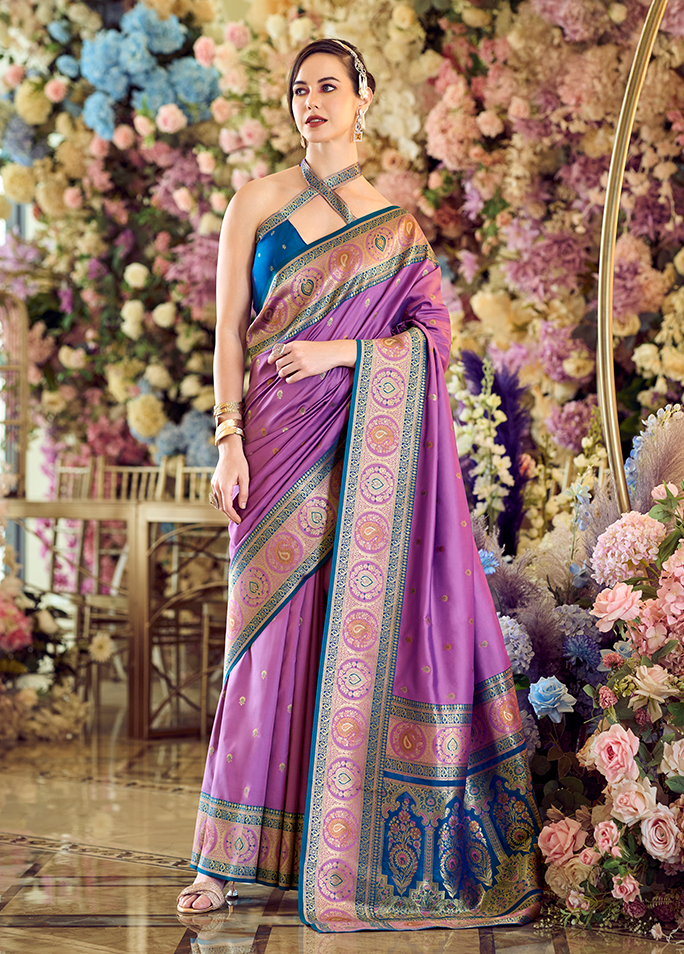 Minakari Paithani, Pure Soft Banarasi Silk Saree (Purple)