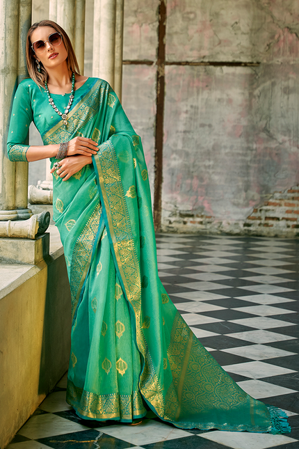 Weaving,Rich Pallu,Tissue Silk Saree (Green)
