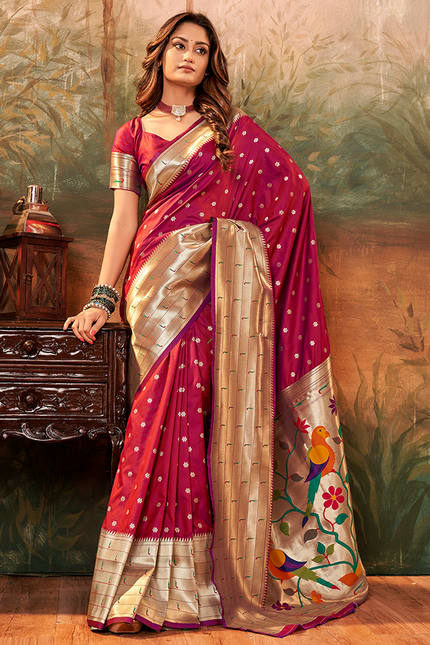 Pure Paithani Silk,Weaving Saree (Maroon)