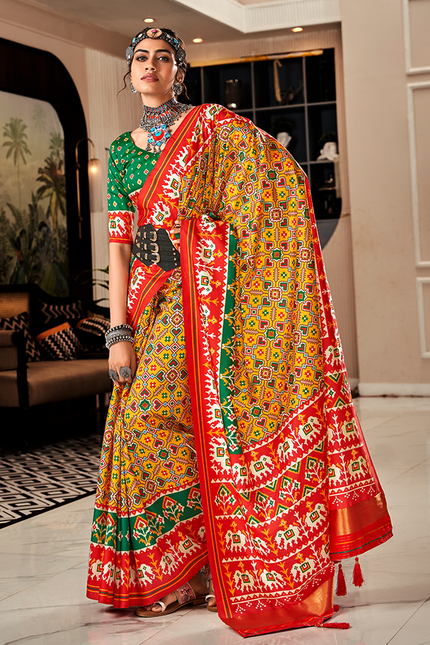 Bandhan Patola,Handloom Silk Saree (Yellow & Green)