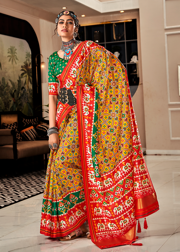 Bandhan Patola, Handloom Silk Saree (Yellow & Green)