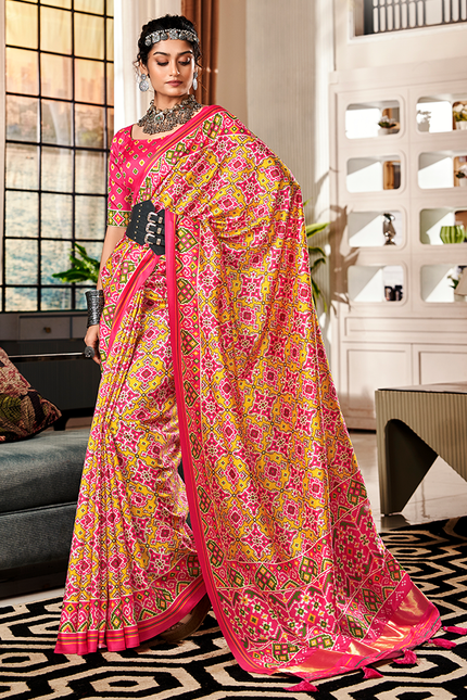 Bandhan Patola,Handloom Silk Saree (Yellow & Pink)