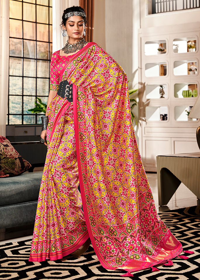 Bandhan Patola, Handloom Silk Saree (Yellow & Pink)